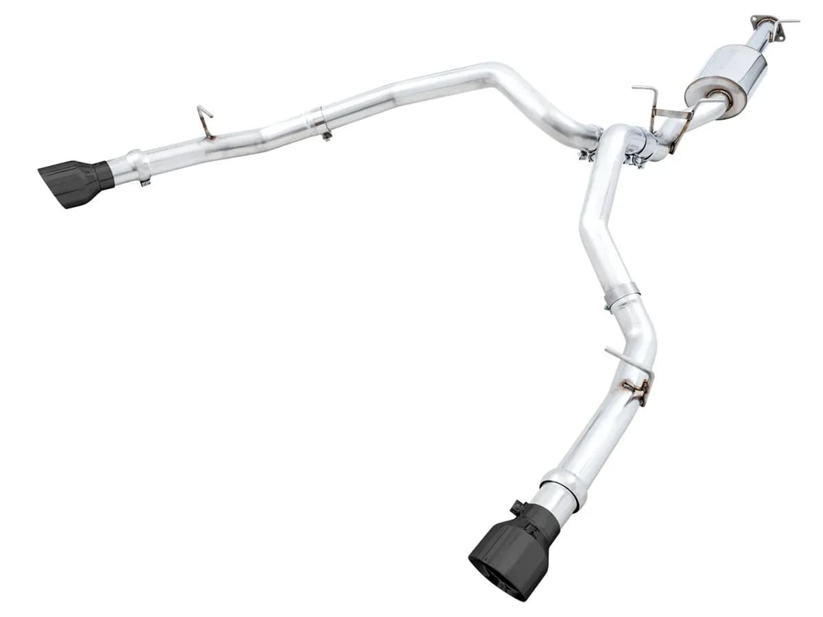 AWE 0FG Dual Rear Exit Catback Exhaust for 5th Gen RAM 1500 5.7L with bumper cutouts - Diamond Black Tips