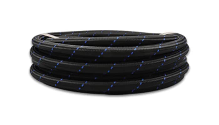 Nylon Braided Flex Hose; -6AN; 0.344 in. Hose ID; 0.5625 in. Hose OD; 500 PSI Operating Pressure; 2000 PSI BP; 5ft. Roll; Black/Blue;