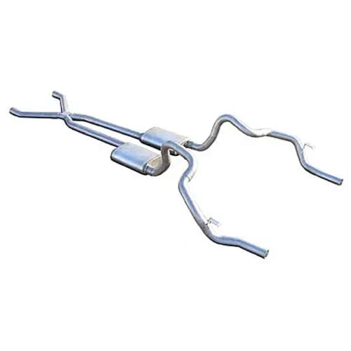 Crossmember Back w/X-Pipe Exhaust System 70-74 F-Body Split Rear Dual Quarter Exit 3in Intermediate And Tail Pipe StreetPro Mufflers/Hardware Incl Tip Not Incl Polished 409 Stainless Pypes Exhaust