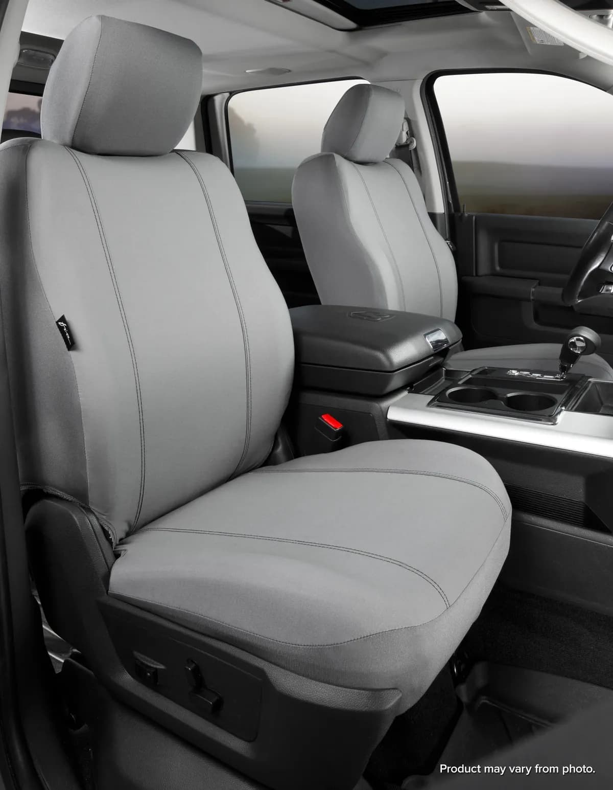 Seat Protector™ Custom Seat Cover; Poly-Cotton; Gray; Bucket Seats; High Back w/Armrests; Side AirBags;