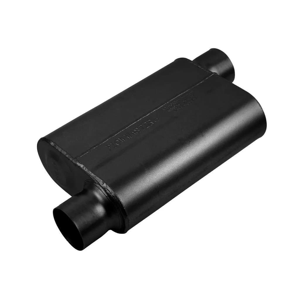 40 Series Delta Flow Muffler 3.00in IN (O) / OUT (O) Opposite Side Offsets: ea 16 Gauge Aluminized Steel