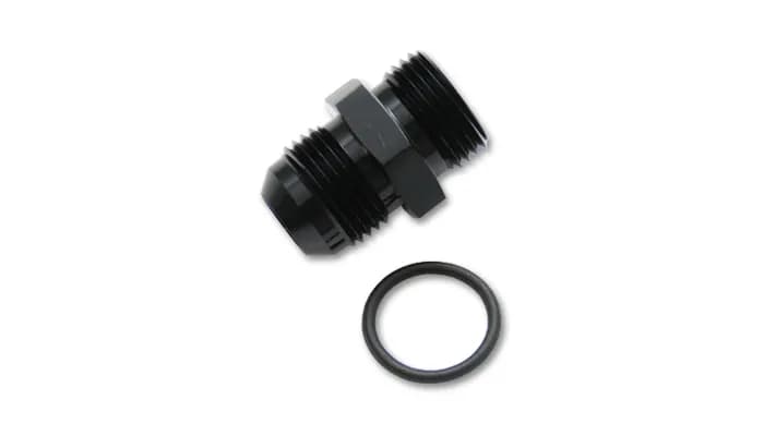 Male AN to Male ORB Straight Adapter Fitting; -10AN; -12AN ORB; 6061 Aluminum; Black Anodized; w/O-Ring;