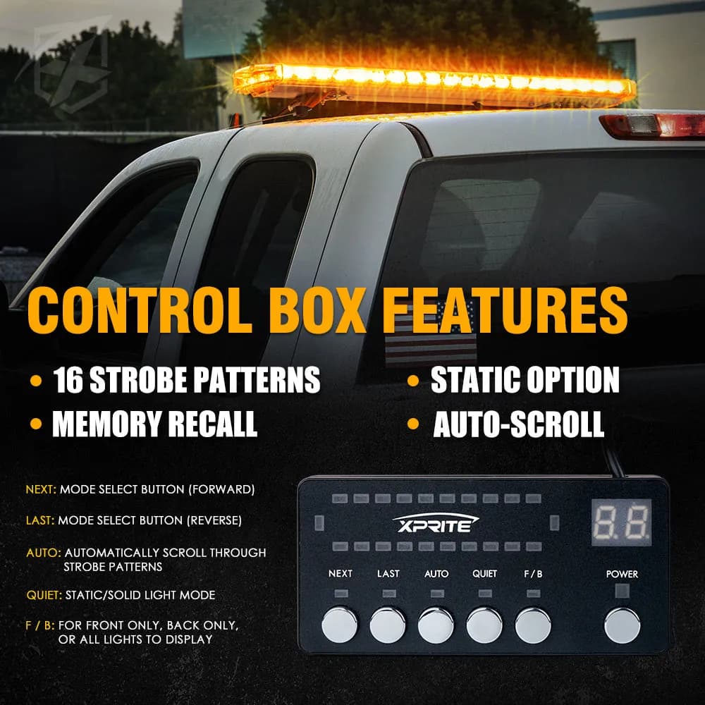 48" LED Rooftop Strobe Light Bar with Mounting Brackets | Amber Crane Series