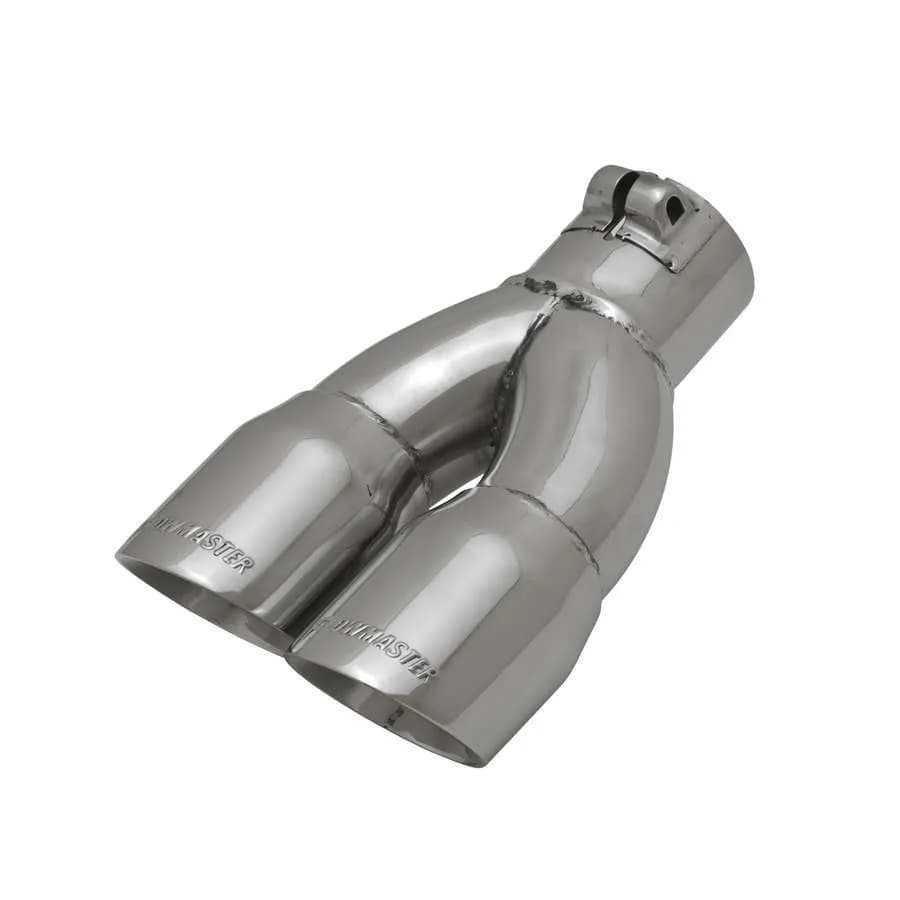 Exhaust Tip, Logo Embossed, Polished Stainless, Double Wall, Dual Angle Cut, Round 3.00" Tip dia. x 2.50" Pipe dia. x 10.00" Length, Clamp On, Left, ea