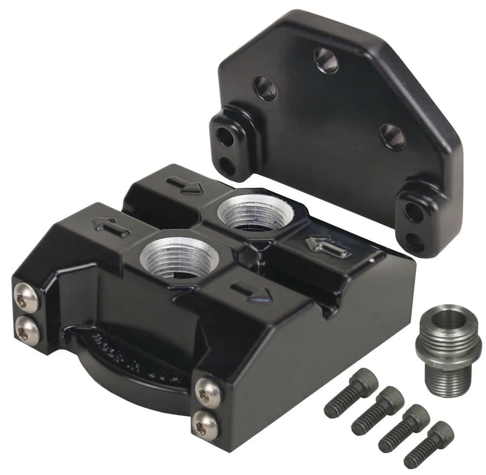 Derale 35708 Premium -10AN Ports Up Single Filter Mount, 3/4-16 Filter Threads