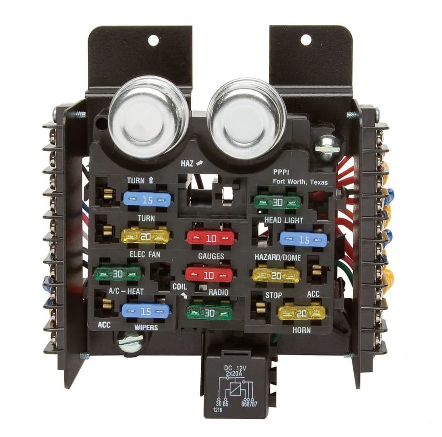 14 Circuit ATO Fuse Center; Kit Incl. Pre-Wired Fuse Block/Mounting Bracket/Fuses/Flashers/Horn Relay/Terminals/Instructions; No Wire Included;