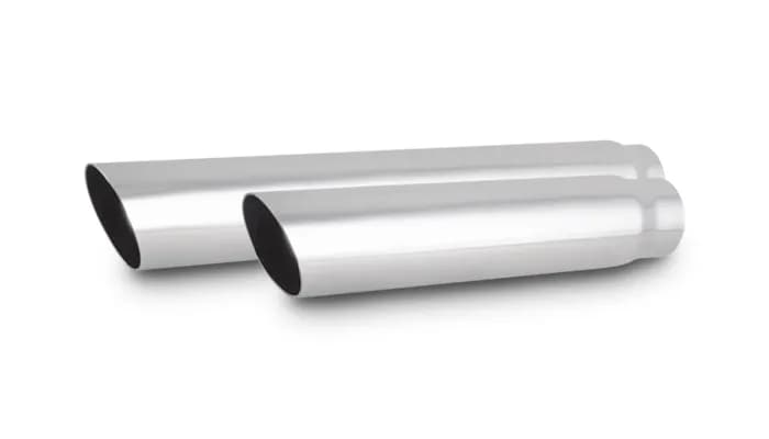 Exhaust Tip; Round Straight; 4 in. Outlet O.D.; 2.5 in. Inlet ID; 20 in. L; 304 Stainless Steel; Single Wall Angle Cut;