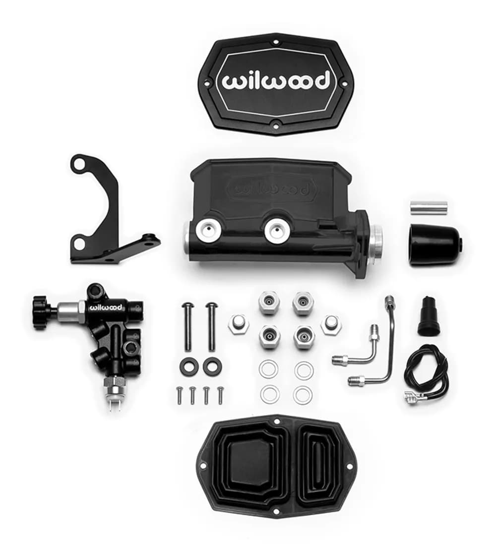 Compact Tandem Master Cylinder Kit W/ Bracket & Valve Aluminum Black