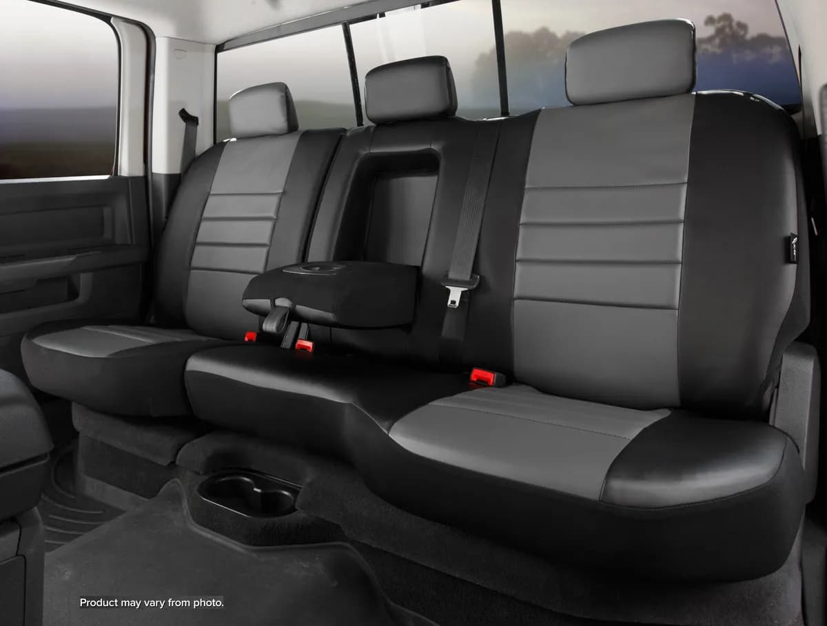 LeatherLite™ Custom Seat Cover; Leatherette; Gray/Black; Split Seat 60/40; Armrest/Storage; Cushion Cut Out;