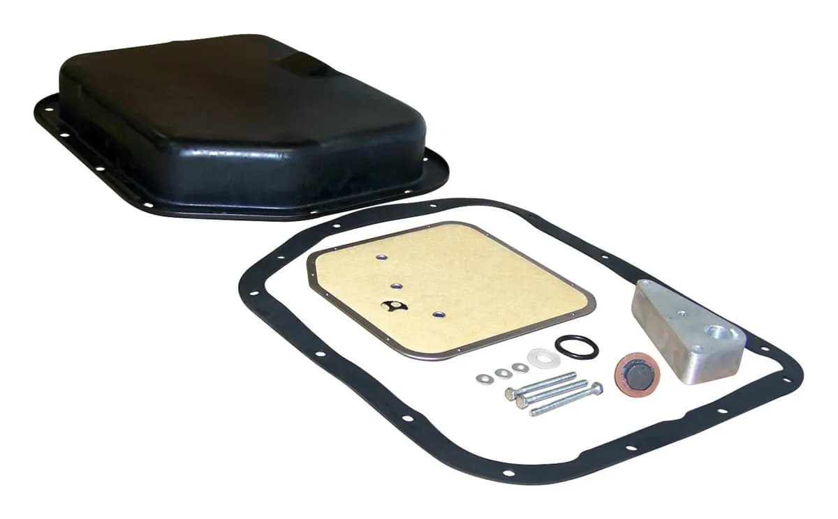 Deep Transmission Pan Kit 1987-1991 YJ Wrangler w/ A999 Transmission;1980-1986 CJ-5, CJ-7, CJ-8 w/ A904, A999 Transmissions;1984-1986 XJ Cherokee, MJ Comanche w/ A904, A999 Transmissions;1984-1990 SJ, J10 w/ A999 Transmission;