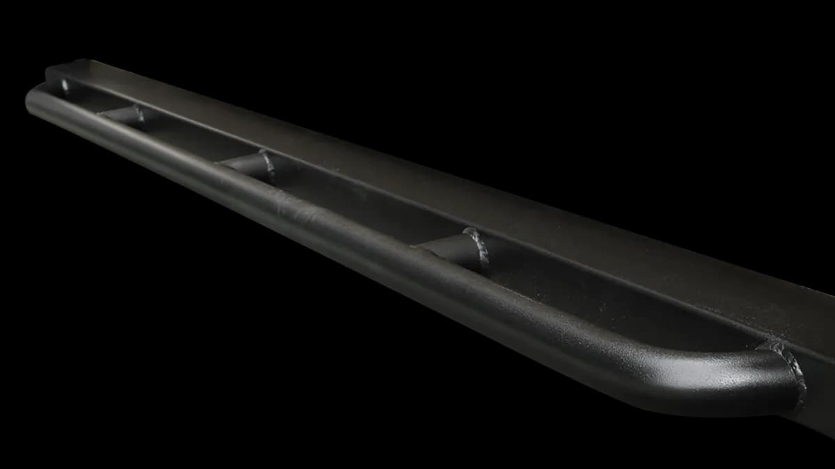 Rockcrawler Side Guards; 2in.X3in. Rectangle Tube w/Tapered/Enclosed/Welded Ends And Additional 1.5in.X0.140in. Wall Kick Out Tube; Textured Black Powder Coated;