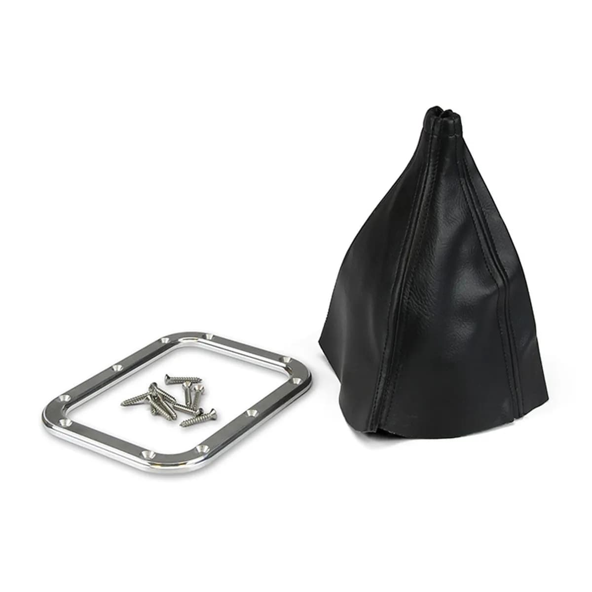 Rectangular Floor Mount Shifter Boot Kit; Incl. Boot/Stainless Screws/Billet Aluminum Boot Ring;