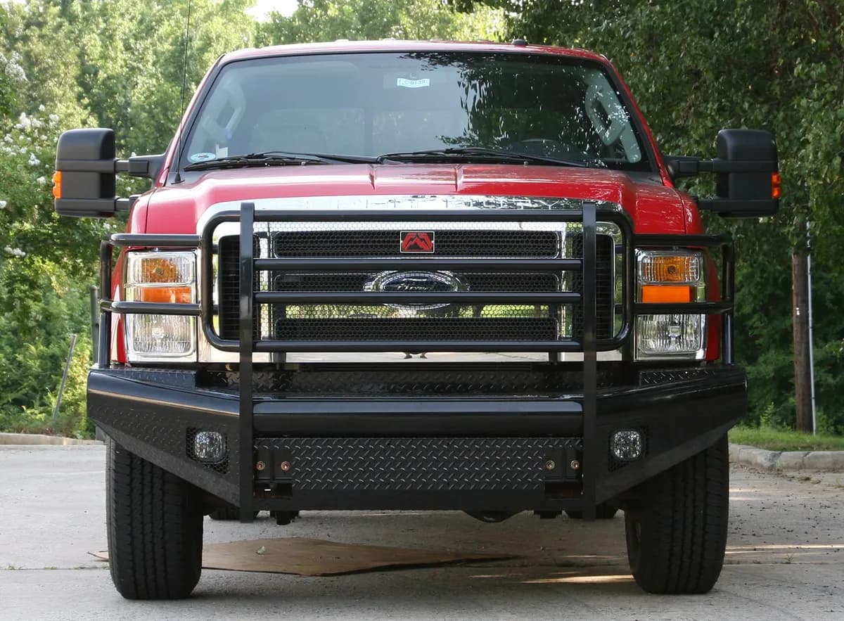 Black Steel Front Ranch Bumper; 2 Stage Black Powder Coated; w/Full Grill Guard; Incl. Light Cut-Outs;