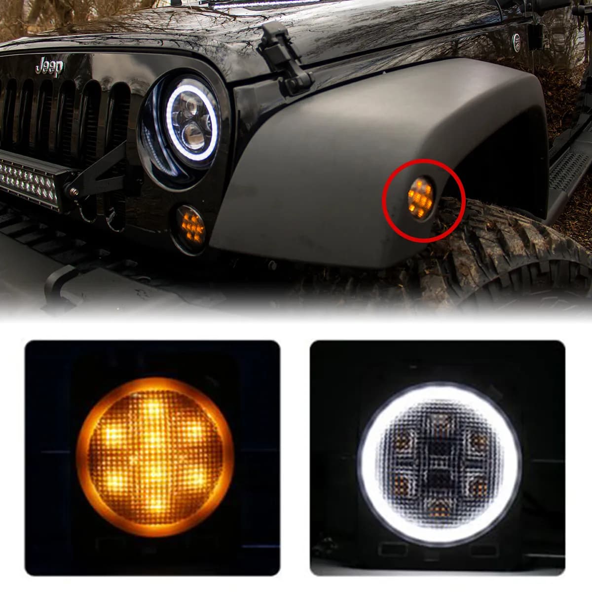 0617 Wrangler JK Side Fender Amber LED Light Kit W/White Halo