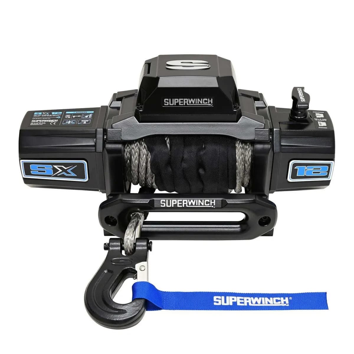 SX12SR Winch, 12,000 lbs., 12 VDC, 3/8 in x 80 ft. synthetic rope, ergo handheld remote control, 6.0