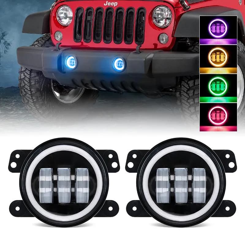 "bluetooth 4"" Cree LED Fog Lights With RGB Halo Angle Eye For Jeep Jk/Jl/Jt"