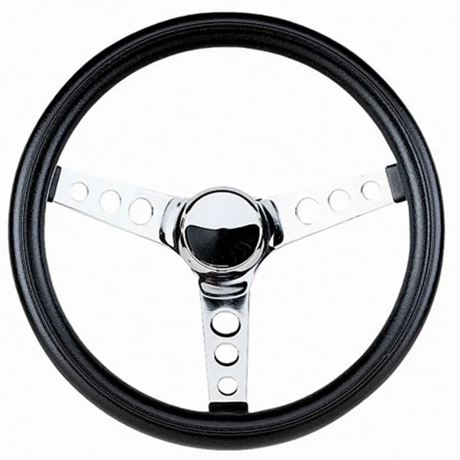 Classic Series Steering Wheel; 12 1/2 in. Diameter; 3 1/2 in. Dish; Black Cushion Grip; Chrome 3-Spoke Design;