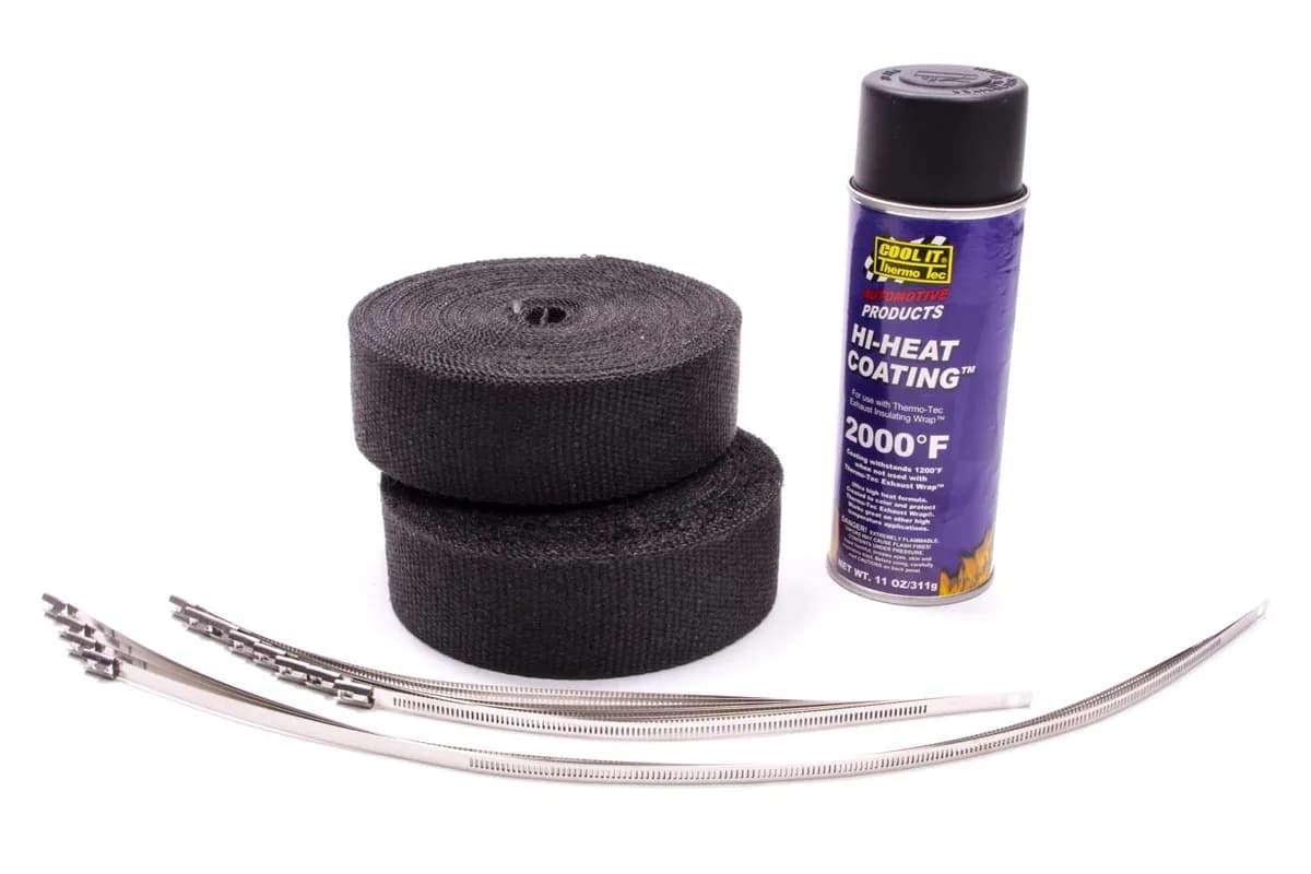 Exhaust Wrap 2 Inch x 50 Foot Black 2 Roll Kit Up to 2000 Degree F 6-8 Cylinder Applications Thermo Tec