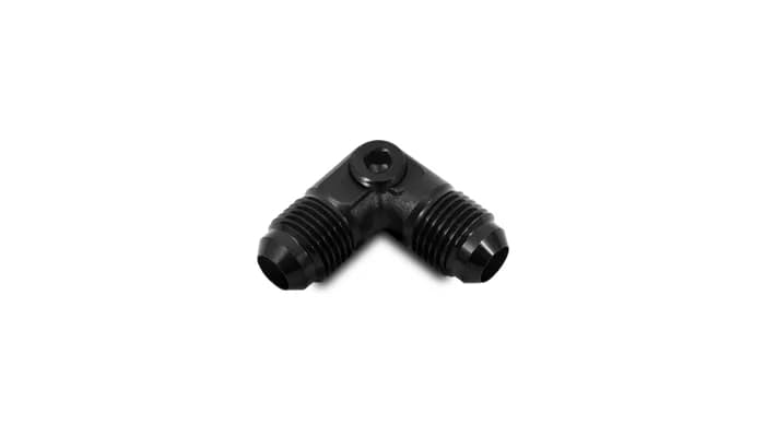 90 Degree Union Adapter Fitting; -8AN; 6061 Aluminum; Anodized Black; Male AN Flare w/0.125 in. Port;