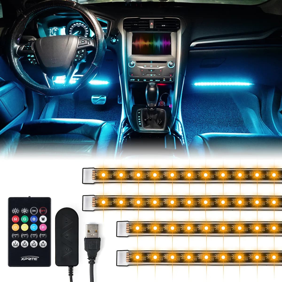 RGB LED Interior USB Car Light Set 4pc | Celestial Series