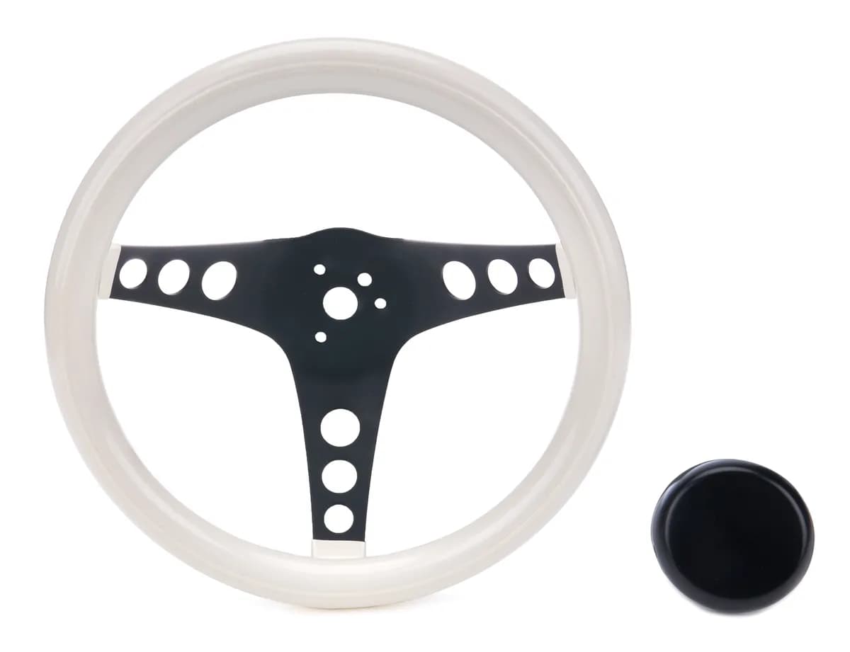 Classic Series Steering Wheel; 11.5 in. Diameter; 3.75 in. Dish; White Grip; Chrome 3-Spoke Design;