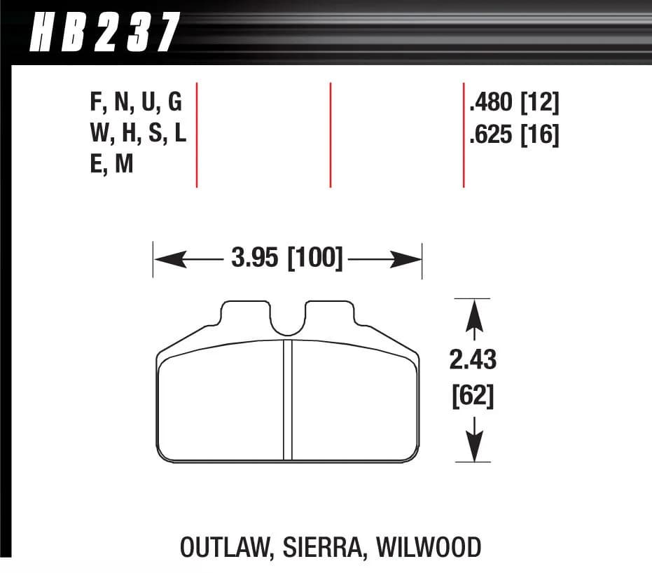 Black Disc Brake Pad; 0.625 Thickness; Fits Wilwood BB; AP Racing; Outlaw;