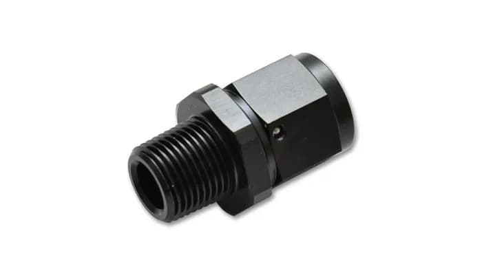 Straight Swivel Hose End Fitting; -8AN Female To 0.25 in. NPT Male; 6061 Aluminum; Black Anodized;