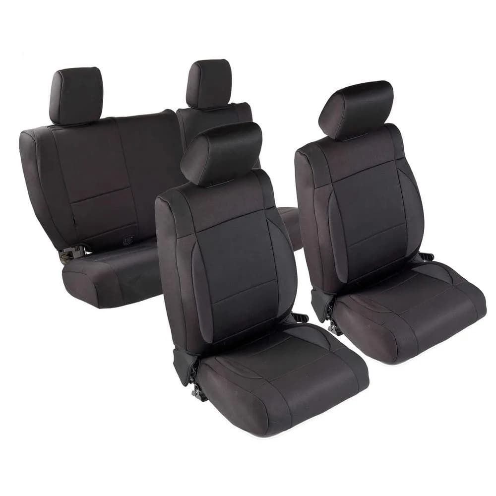 0812 Wrangler JK 4 DR Neoprene Front And Rear Seat Cover Set; Black/Black