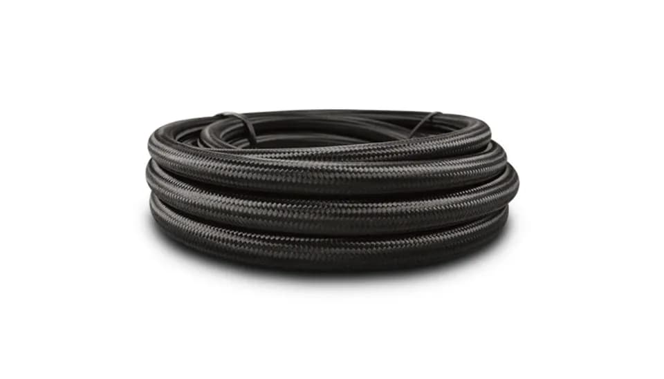 Nylon Braided Flex Hose; -10AN; 0.5625 in. Hose ID; 0.828 in. Hose OD; 500 PSI Operating Pressure; 2000 PSI BP; 150ft. Roll; Black;
