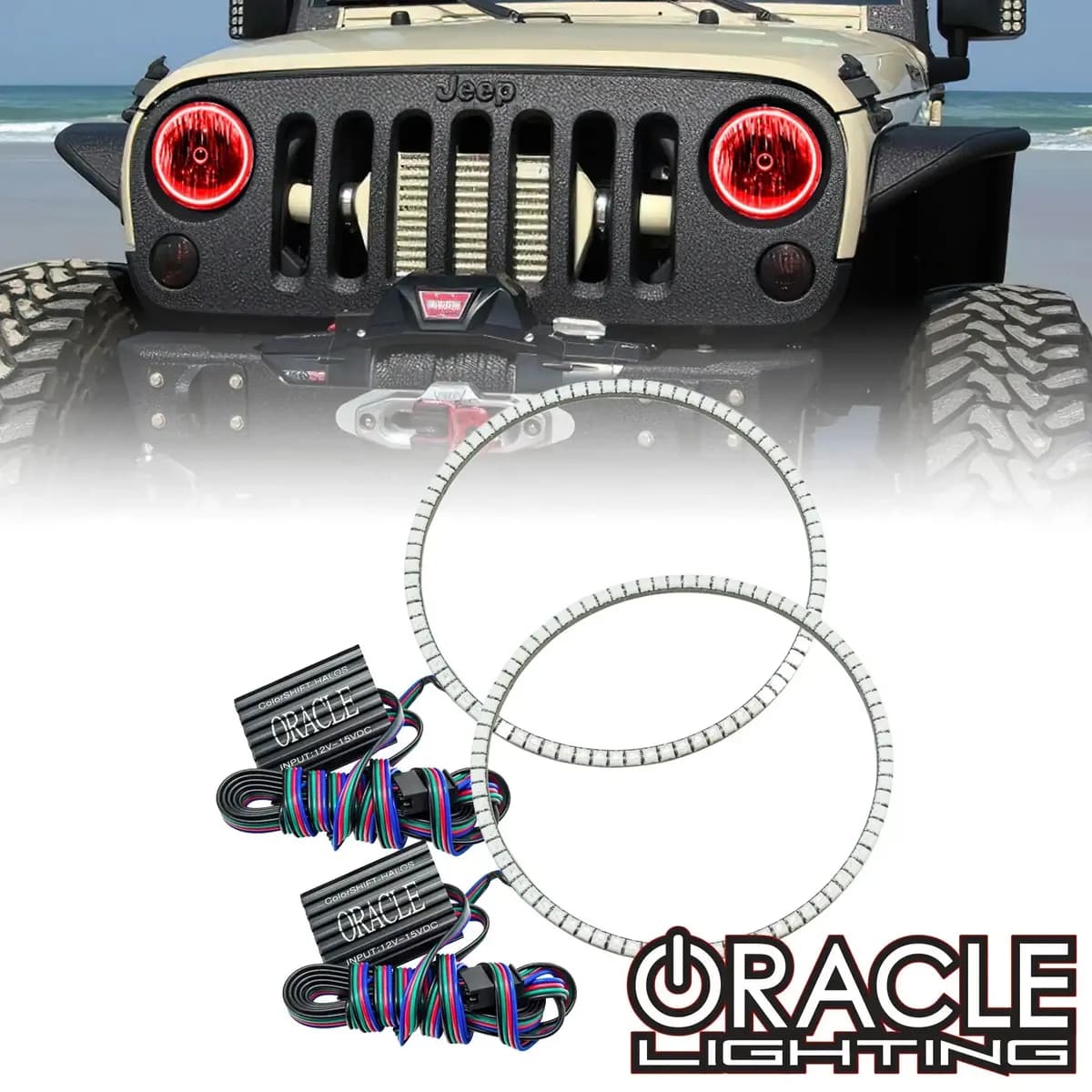 Oracle Lighting 2007-2017 Jeep Wrangler JK LED Surface Mount Headlight Halo Kit - Smd / Red