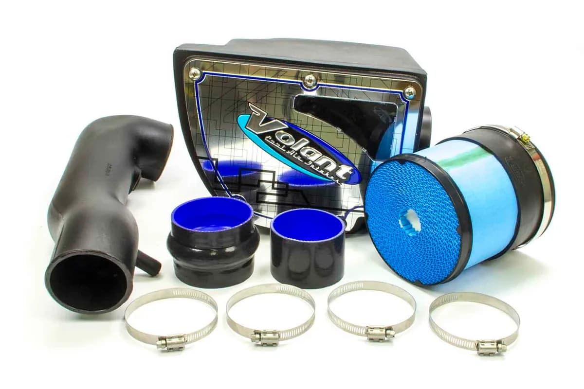Cold Air Intake Kit; Incl. Closed Filter Box/Air Duct/PowerCore® Filter/Connectors/Clamps; Polished Aluminum Lid w/Logo;