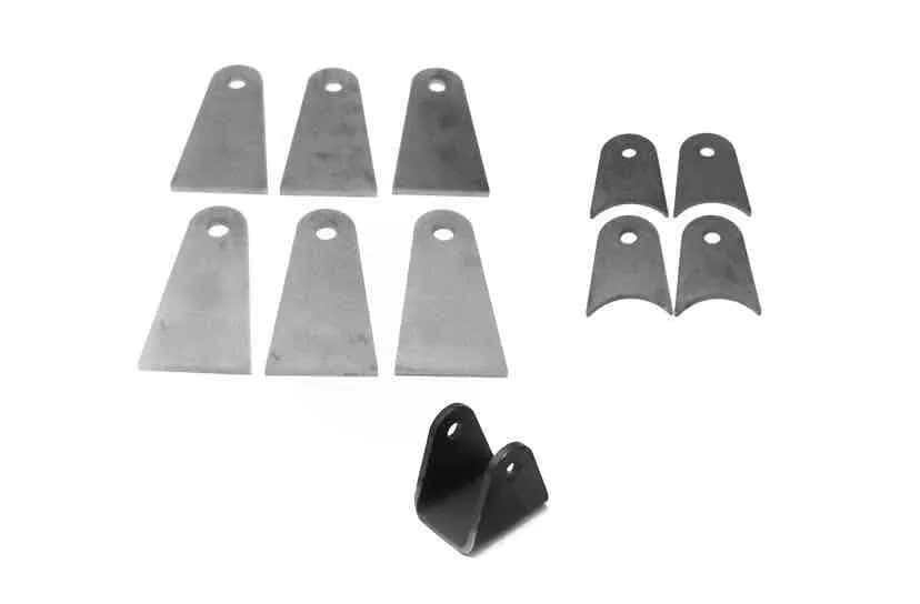 Steinjäger Tabs and Clevises, Weld On 4 Link Tab and Clevis Kits 0.500 Bore 2.75 Axle Diameter 4 Axle Tabs 2.50 Inches Long 6 Flat Tabs 4.00 Inches Long 1 Clevis with 2.50 Inch Jaw