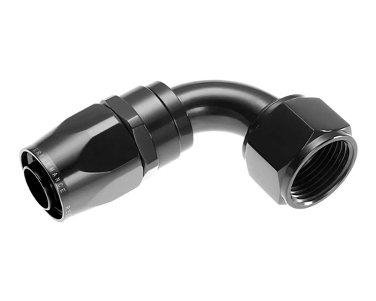 06 90 Degree Female Aluminum Hose End Black