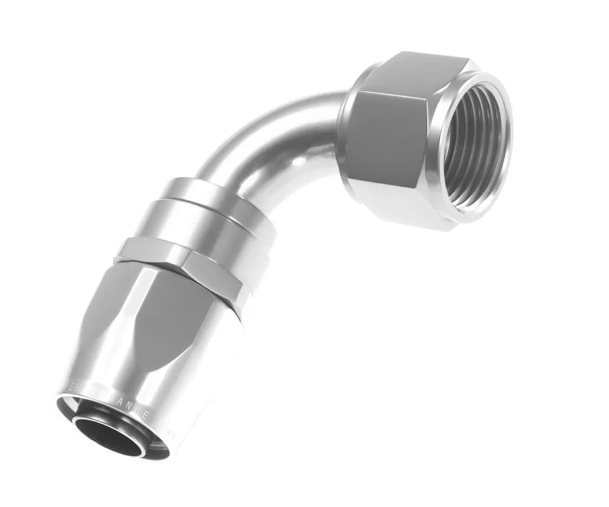12 90 Degree Female Aluminum Hose End Clear