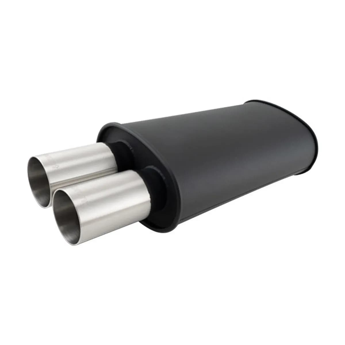 Vibrant - 12321- Streetpower Flat Black Oval Muffler With Dual 304ss Brushed Tips; Inlet Id: 3.00 In. Tip Od: 3.00 In.; Muffler Body Size: 9 Inw x 5 Inh x 15 Inl; Tip Location: Center of End Cap