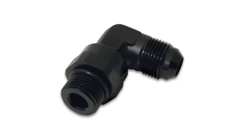 90 Degree Swivel Adapter Fitting; -10AN To -8AN ORB; 6061 Aluminum; Black Anodized;