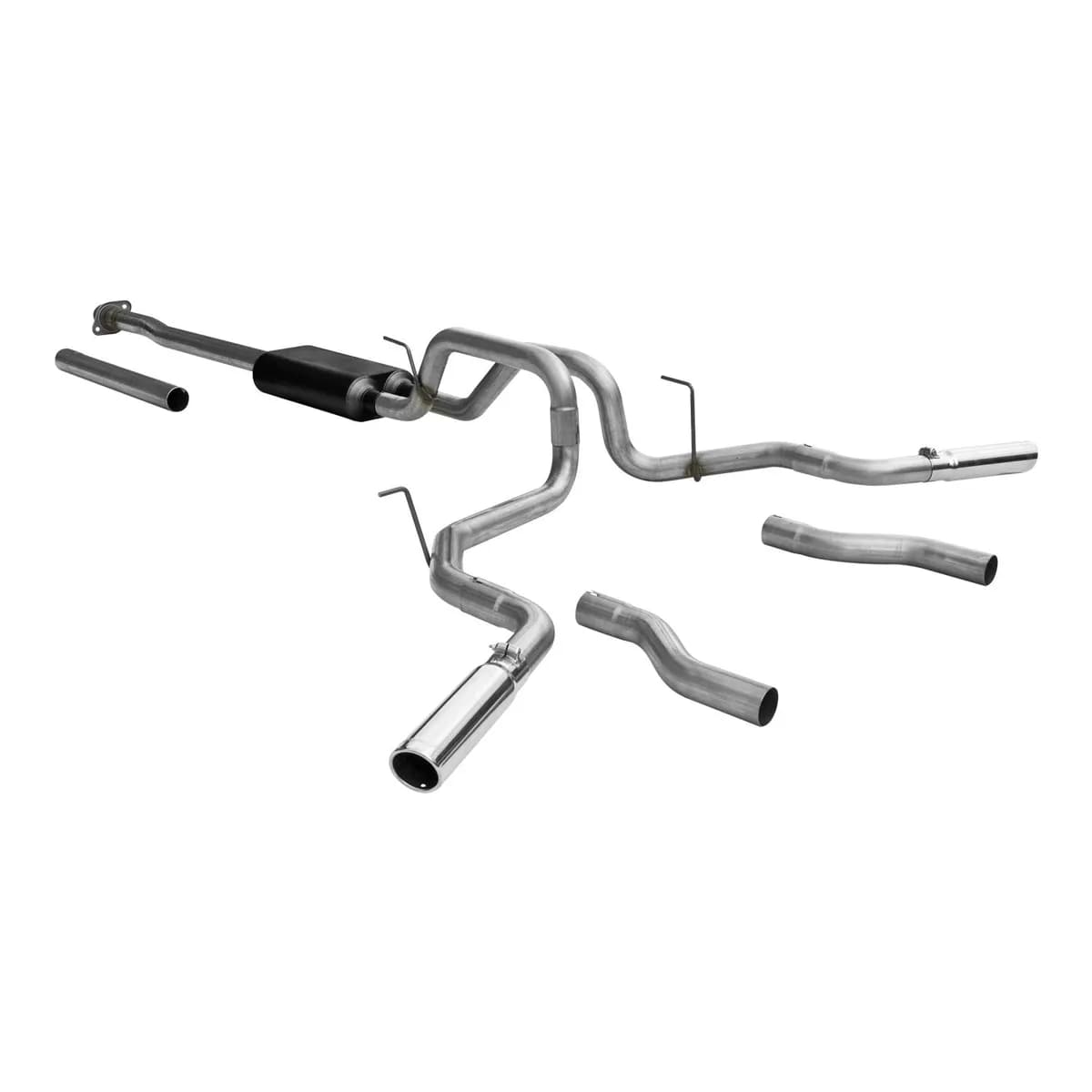 09-13 Ford F-150 4.6L/5.0L/5.4L All WB 2/4 Wheel Drive 2.50in Outlets Super 50 Series Muffler 3.00in Logo Embossed Stainless Tips Force II Incl. Tube Extensions for DOR and DOS in Kit Mandrel Bent Tubing 409S Stainless Steel