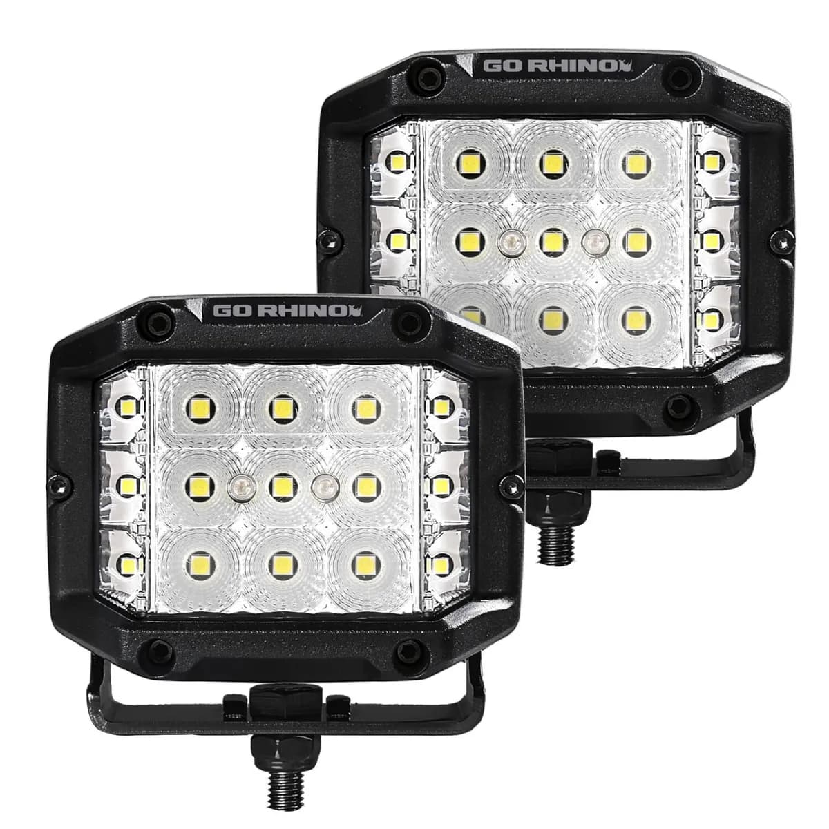 go Rhino 750300323fcs Bright Series - Sideline 4x3 LED Flood Lights, Pair