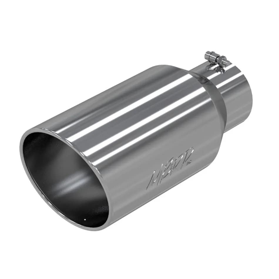 Armor Pro Exhaust Tip; 5 in. Inlet Diameter; 8 in. Outlet Diameter; 18 in. Length; Rolled End; T304 Stainless Steel; Mirror Polished;