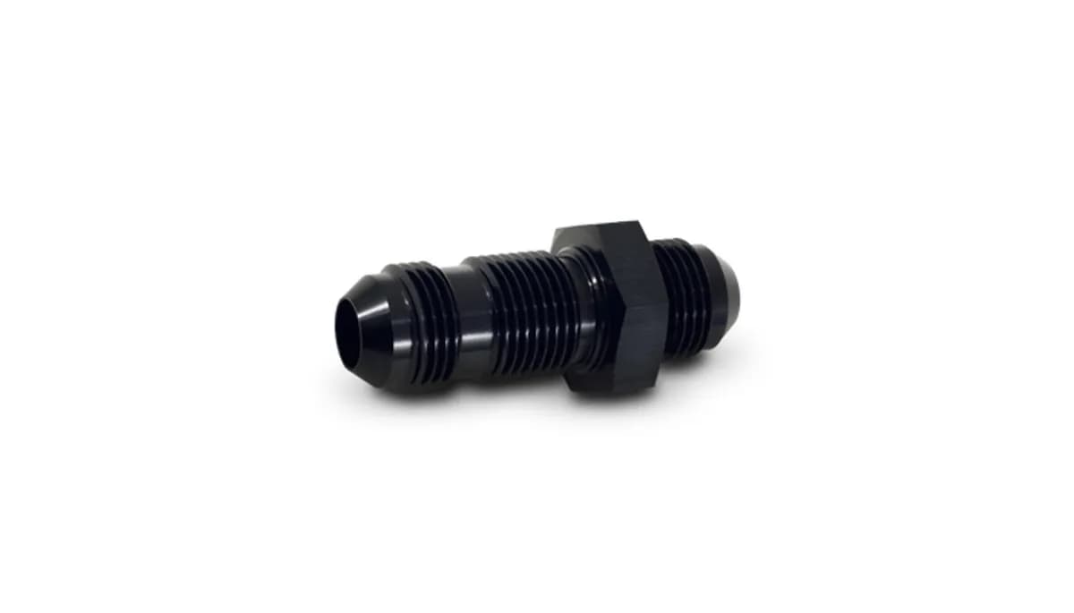 Straight Bulkhead Adapter Fitting; -3AN; 6061 Aluminum; Black Anodized;