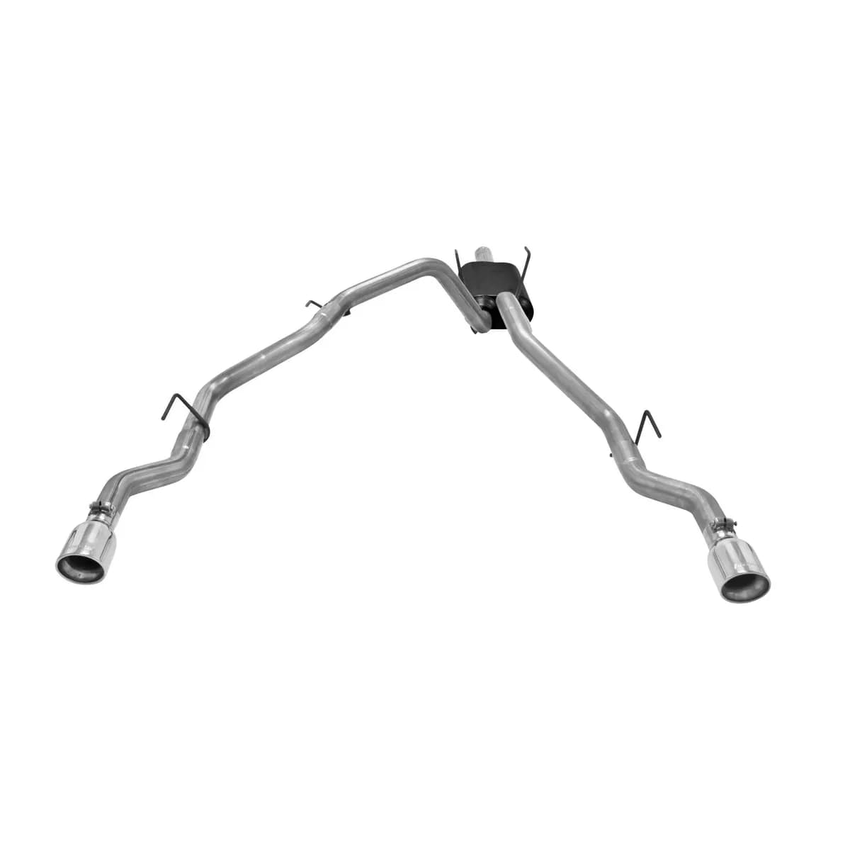 09-13 Dodge Ram 1500 5.7L Hemi Magnum 2/4 Wheel Drive All Wheelbases 2.50in Outlets 50 Series H.D. Muffler 4.00in Logo Embossed Stainless Tips American Thunder; Incl Tube Extensions For Dual Rear Exit In Kit Mandrel Bent Tubing 16 Gauge 409S Stai