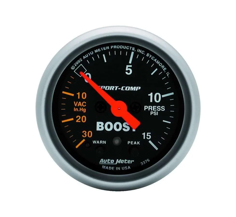 Gauge, Vac/Boost, 2 1/16", 30inHG-15psi, Stepper Motor w/Peak & Warn, Sport-Comp