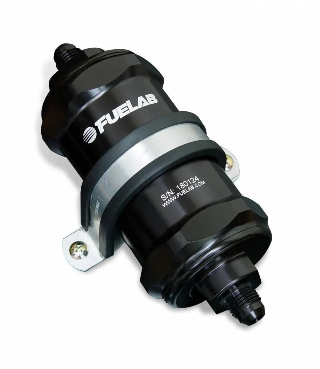 In-Line Fuel Filter Standard Length -8AN Inlet/Outlet 40 Micron Stainless Steel Element Black FUELAB