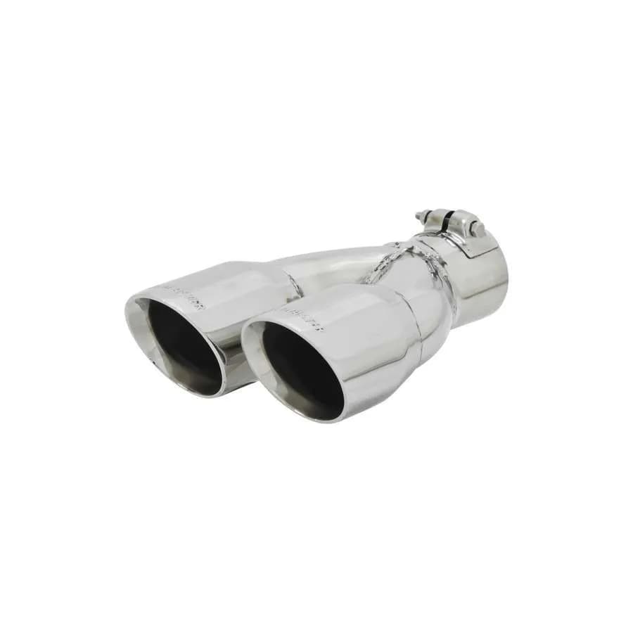 Exhaust Tip, Logo Embossed, Polished Stainless, Double Wall, Dual Angle Cut, Round 3.00" Tip dia. x 2.50" Pipe dia. x 10.00" Length, Clamp On, Right, ea