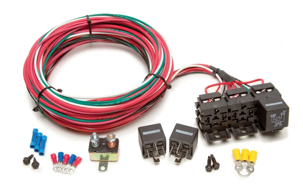 3-Pack Relay Bank; Incl. [3] 40A SPST Relays/Relay Bases w/Wire Harness/50A Circuit Breaker/Crimp-On Terminals/Mounting Hardware;