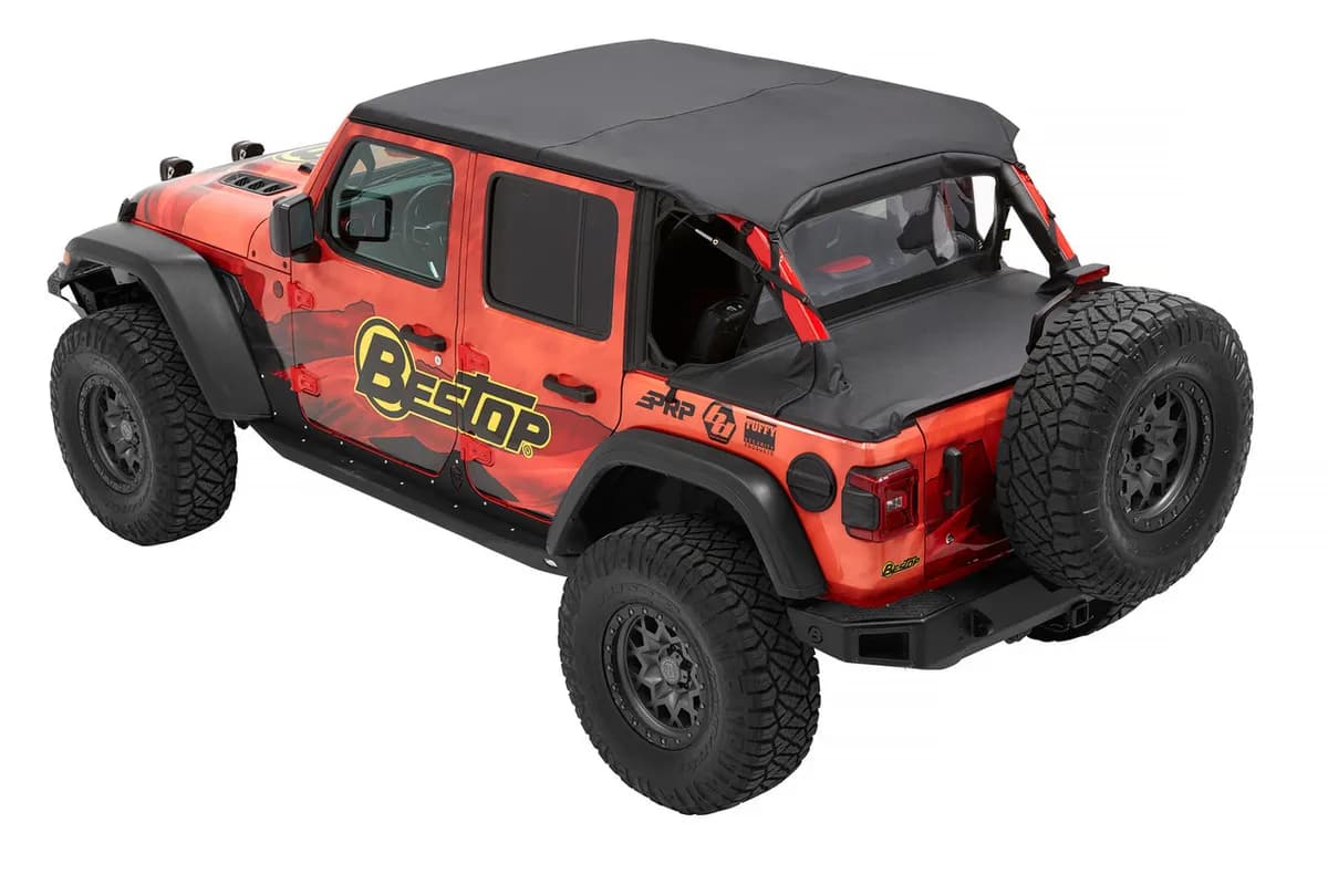 Jeep Wrangler Bikini Top Header Safari Cable Style Bikini Tops For Jeep 2024-Current Wrangler JL 4 Door Black Diamond Bestop
