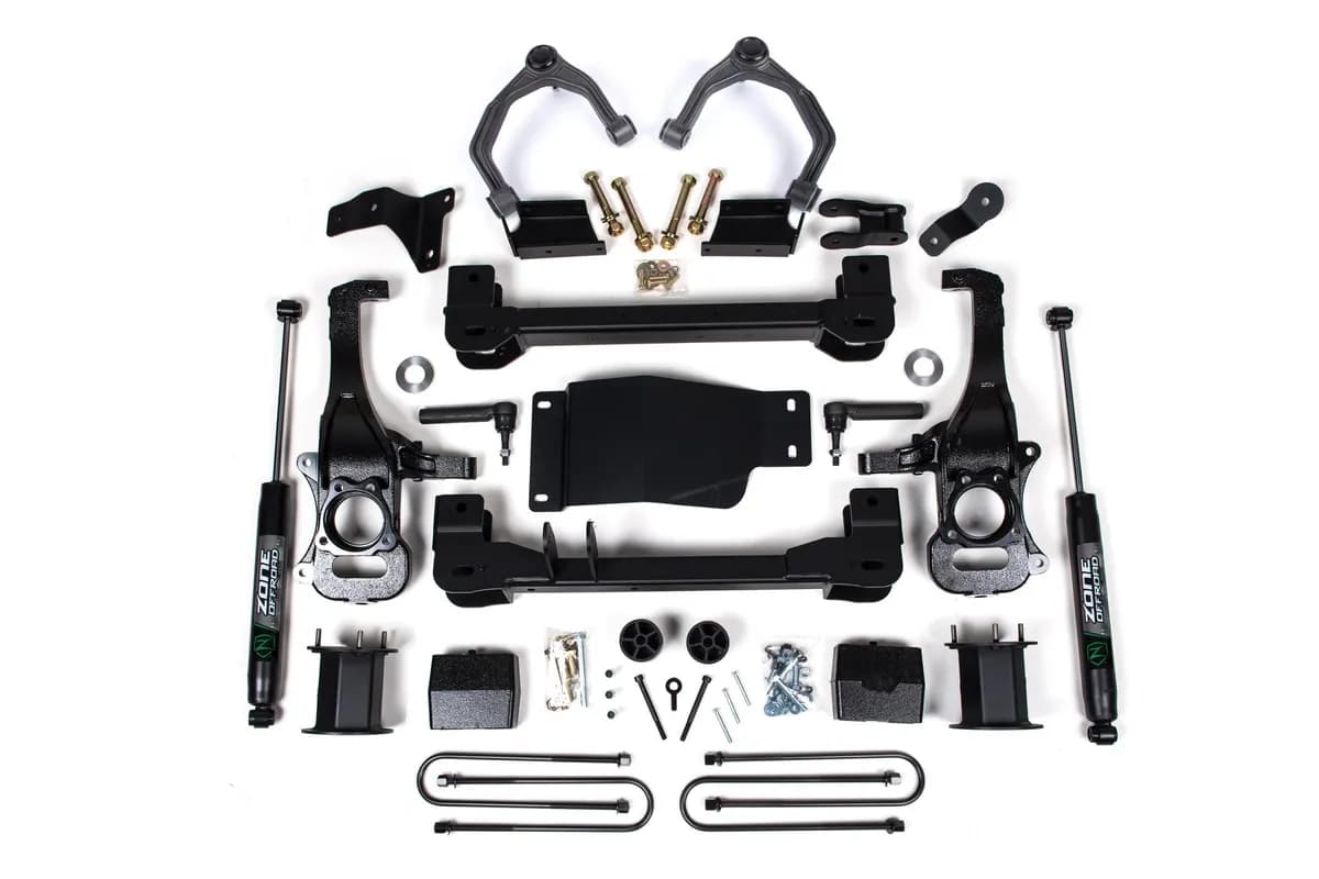 6 Inch Lift Kit For 25-Up Silverado/Sierra 1500 Custom/LT/LTZ/PPV/RST/WT/Elevation/PRO/SLE/SLT 4WD 5 Inch Rear Block Spacer Front Nitro Series Rear Shock Zone Offroad