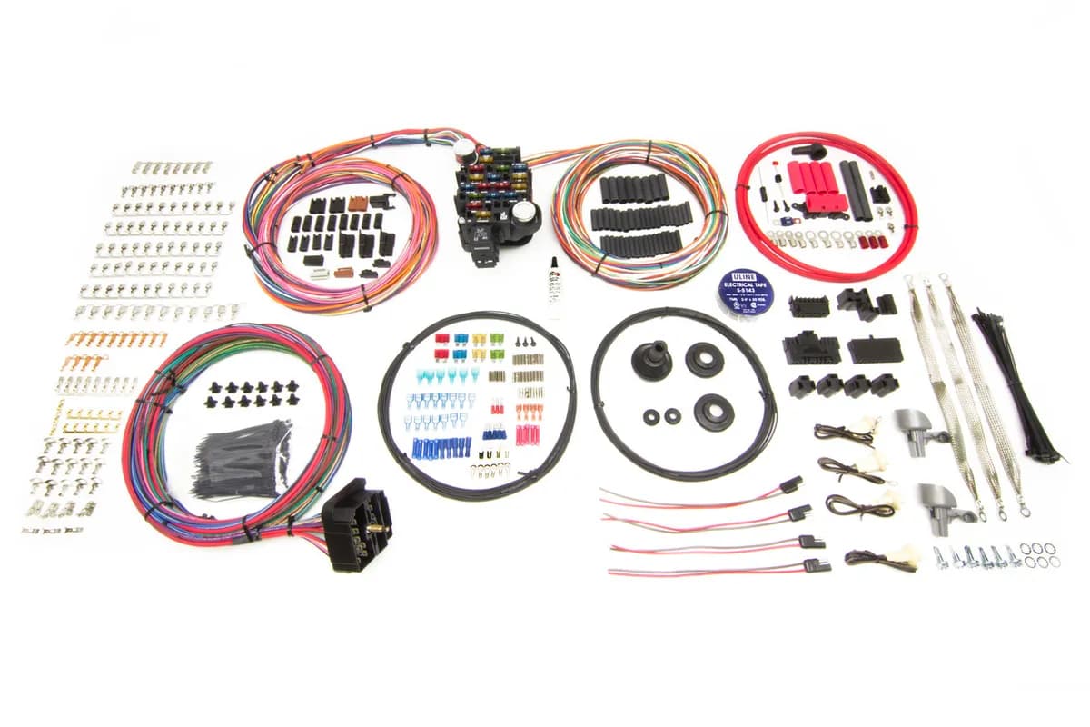 25 Circuit Pro Series Harness; w/GM Keyed Column; Pre-Terminated Mounted Ignition Switch Wiring/Connectors; Bulkhead Firewall Pass-Through; Incl. Hardware/Fasteners;