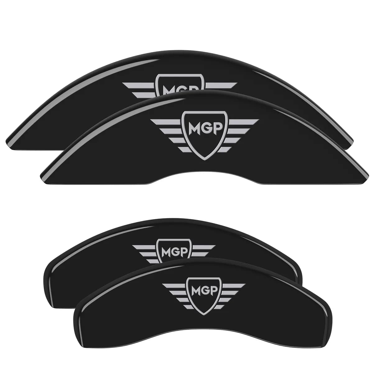 Set Of 4 Caliper Covers Engraved Front And Rear MGP Black Finish Silver Characters 2018-2024 Jeep Wrangler MGP Caliper Covers