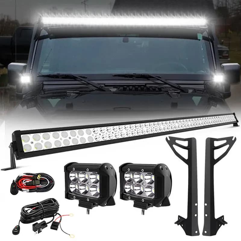"52"" Light Bar & 2 Pods work lights & All Brackets Kit for 2007-2018 Jeep Wrangler JK"
